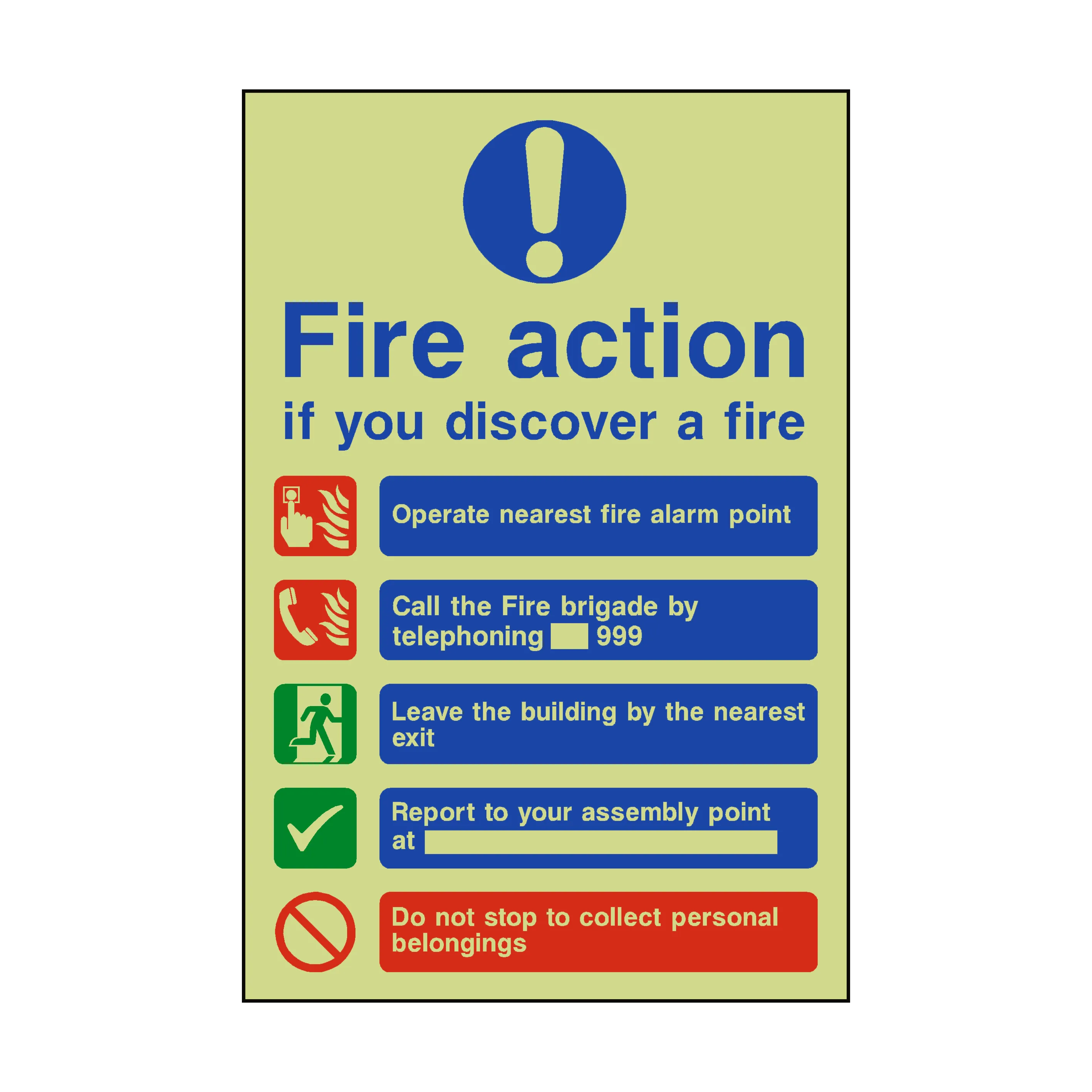 Fire Action Non-Lift Telephone Photoluminescent Sticker