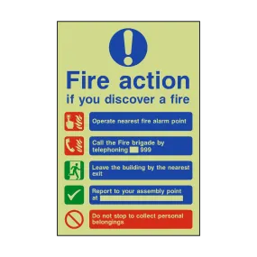 Fire Action Non-Lift Telephone Photoluminescent Sticker