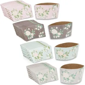 Floral Paper Coffee Cup Sleeves in 4 Colors (3 Inches, 100-Pack)