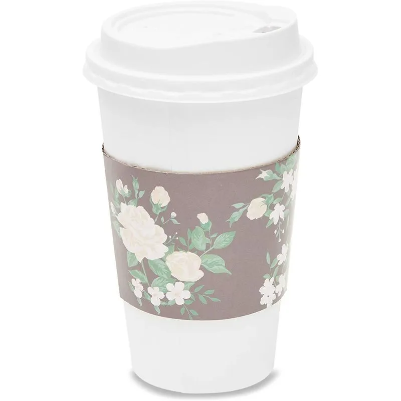 Floral Paper Coffee Cup Sleeves in 4 Colors (3 Inches, 100-Pack)