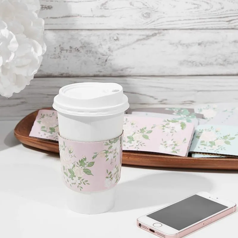 Floral Paper Coffee Cup Sleeves in 4 Colors (3 Inches, 100-Pack)