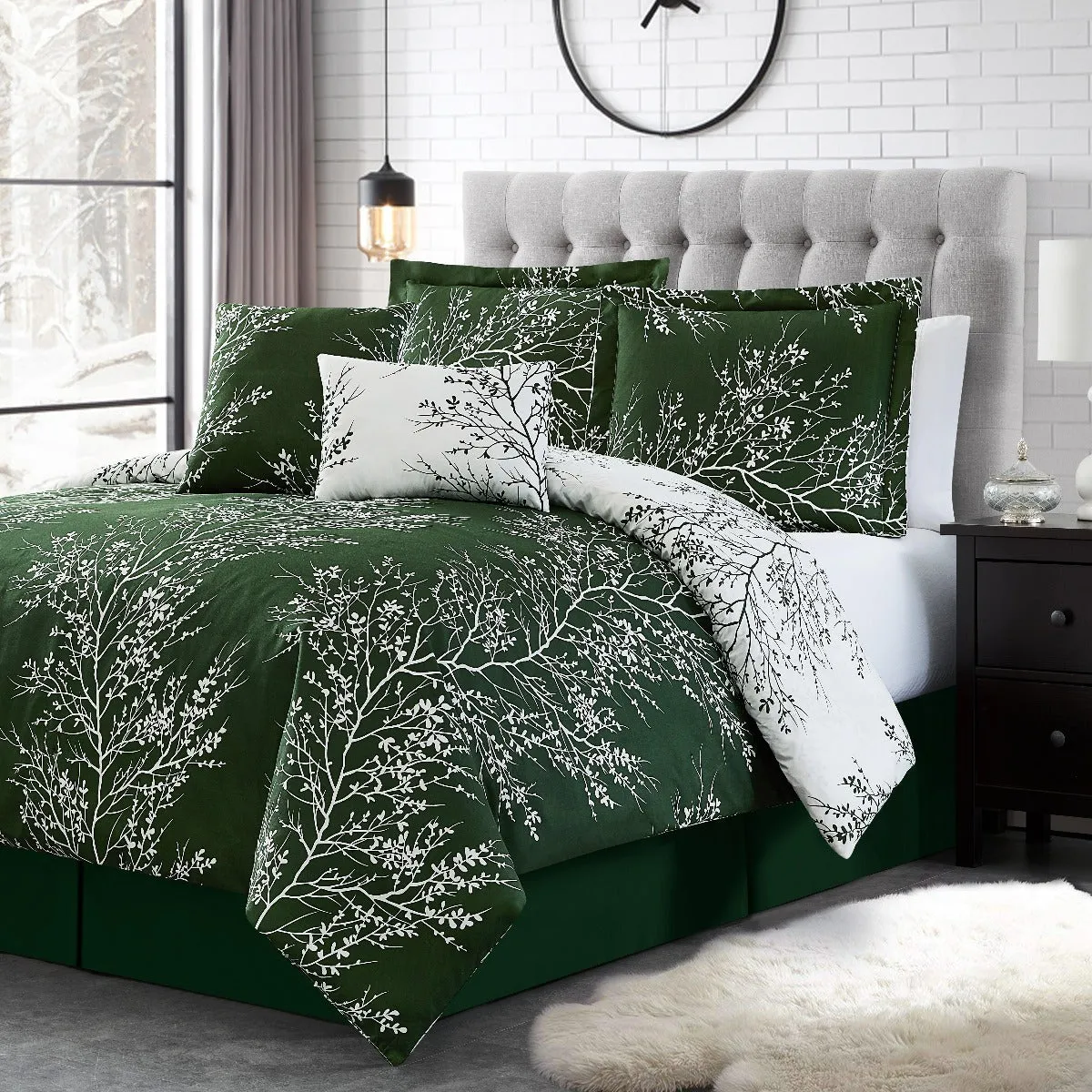 Foliage Reversible Comforter Set   Two Free Sham Pillows