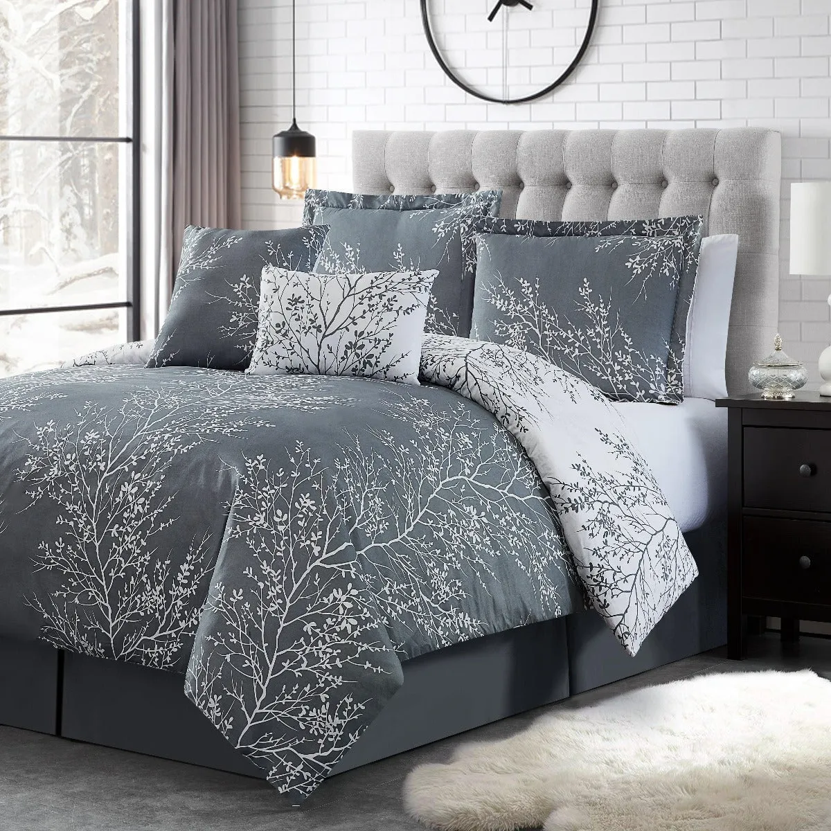 Foliage Reversible Comforter Set   Two Free Sham Pillows