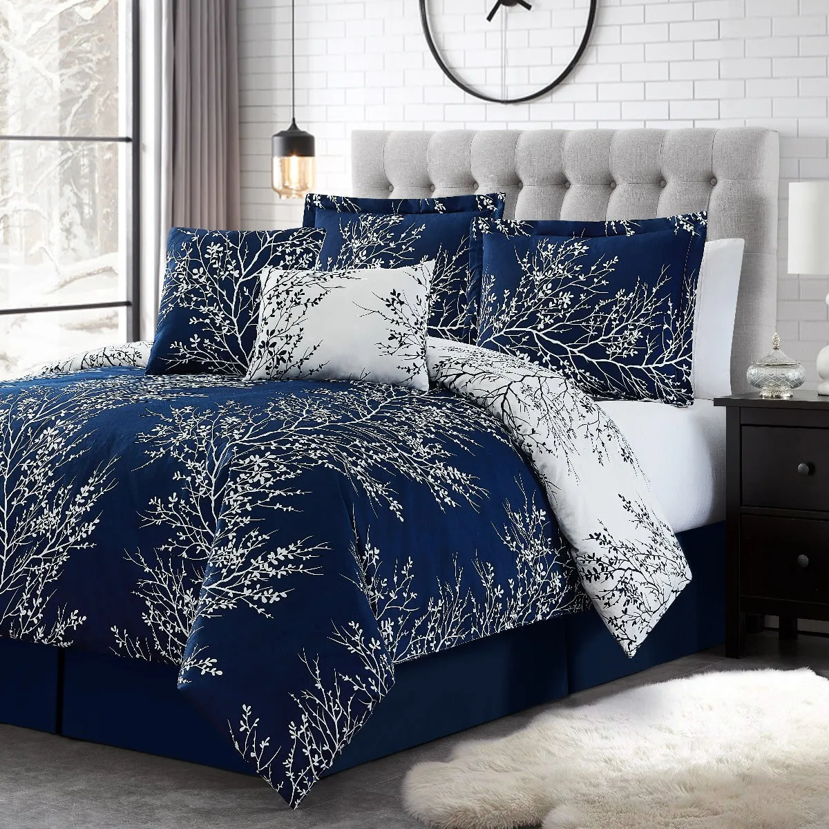 Foliage Reversible Comforter Set   Two Free Sham Pillows