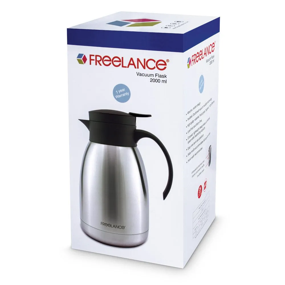 Freelance Vacuum Insulated Stainless Steel Thermos Flask, Water Beverage Jug, Carafe, 2000 ml (1 Year Warranty)