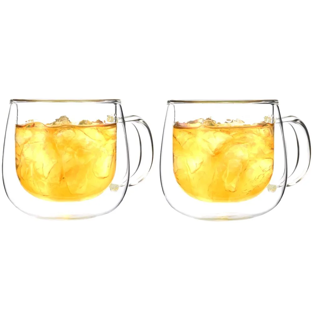 FRESNO Double Wall Glass Mugs, Set of 2 Glass Cups - 9.2oz / 270mL, Clear