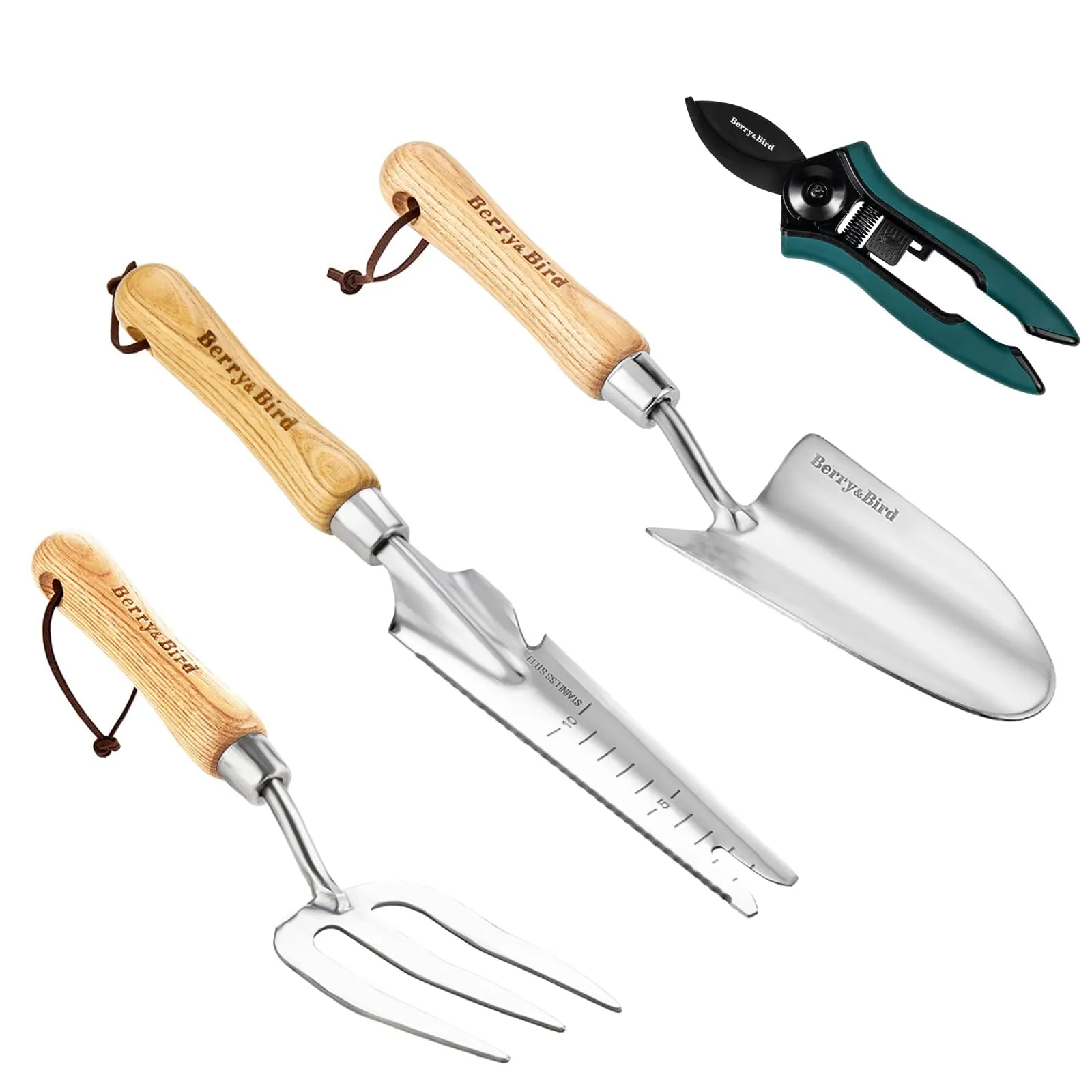 Garden Tool Set 4 PCS Stainless Steel Gardening Tool Kit (Hand Trowel, Hand Fork, Hand Weeder and Pruning Shears)