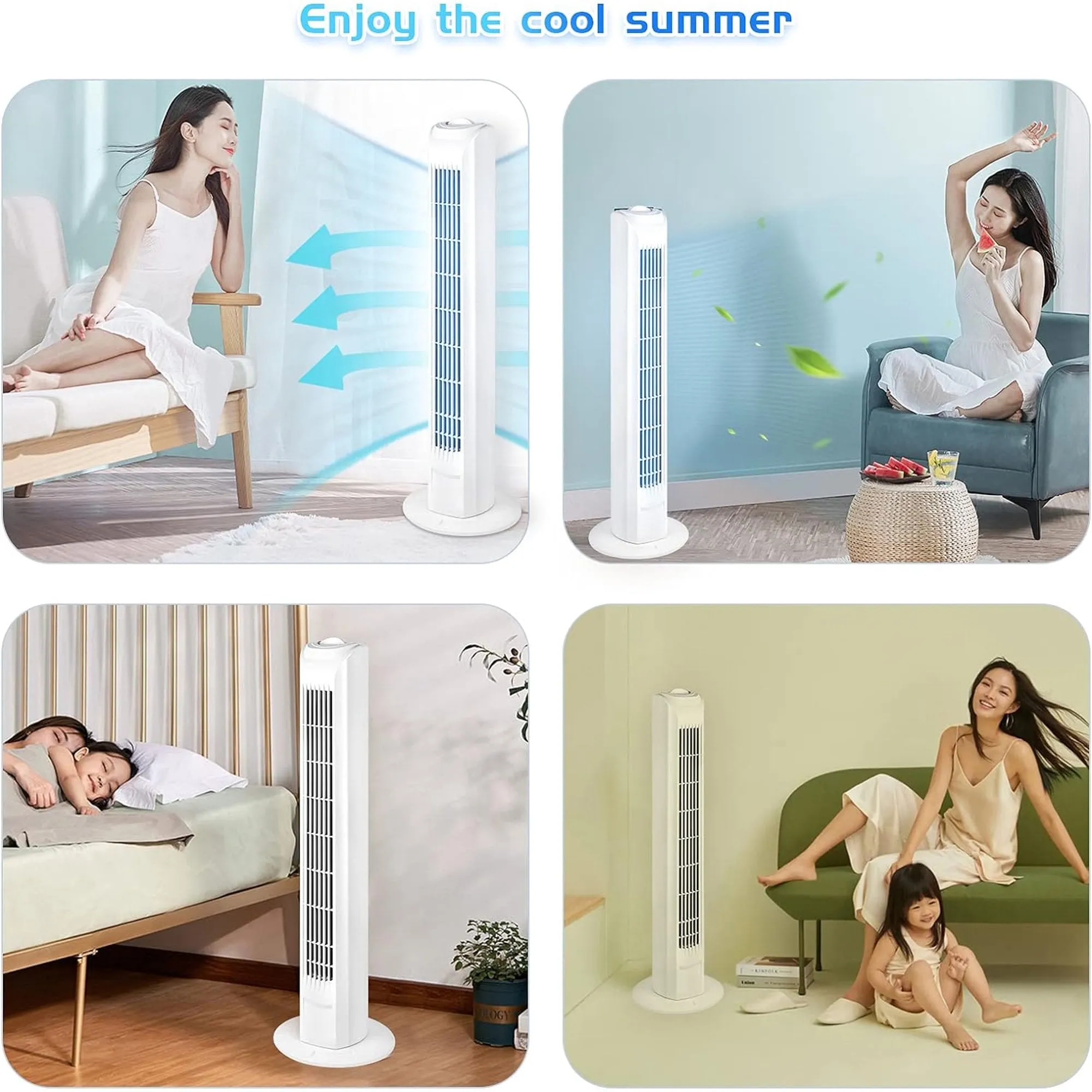 GAZILY Tower Fan, 30.7 inch Standing Tower Fans Cooling for Bedroom, Home and Office, Auto Oscillating, 3 Speed Settings, Plastic, 45W (White)