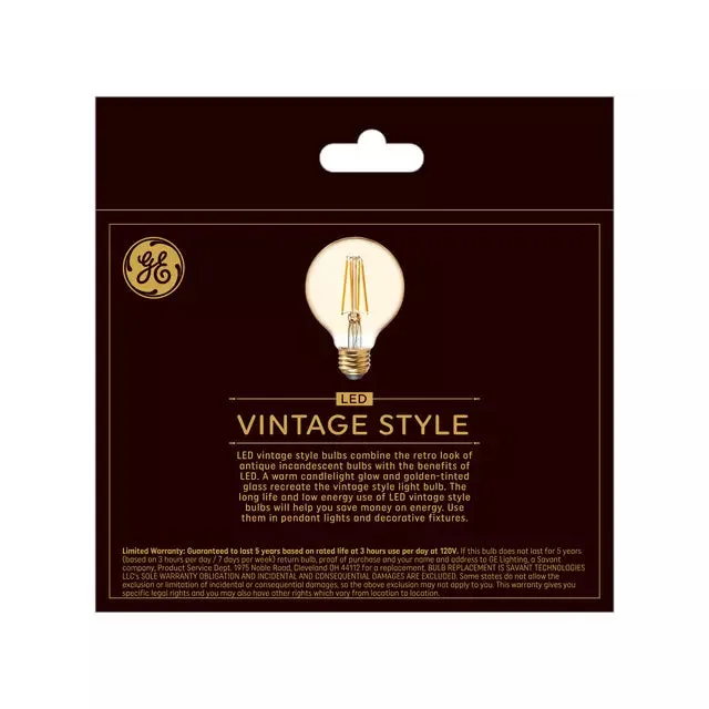 GE Vintage LED 60 Watt Replacement, Candlelight, G25 Deco - Globe Bulbs