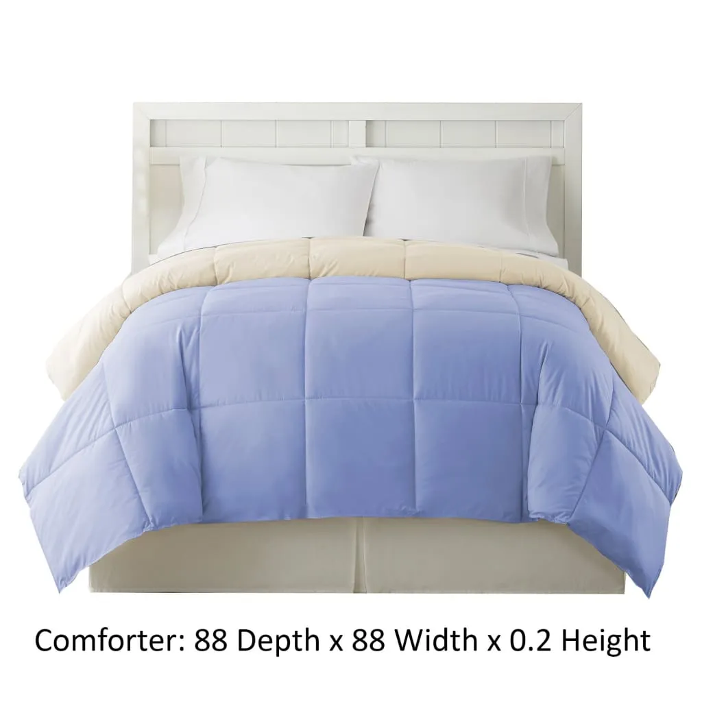 Genoa Queen Size Box Quilted Reversible Comforter By Casagear Home, Blue and Cream