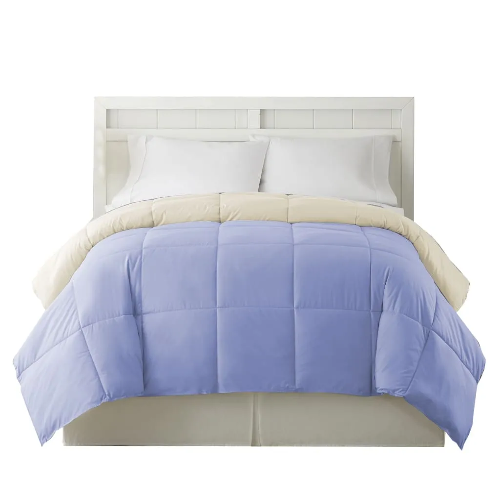 Genoa Queen Size Box Quilted Reversible Comforter By Casagear Home, Blue and Cream