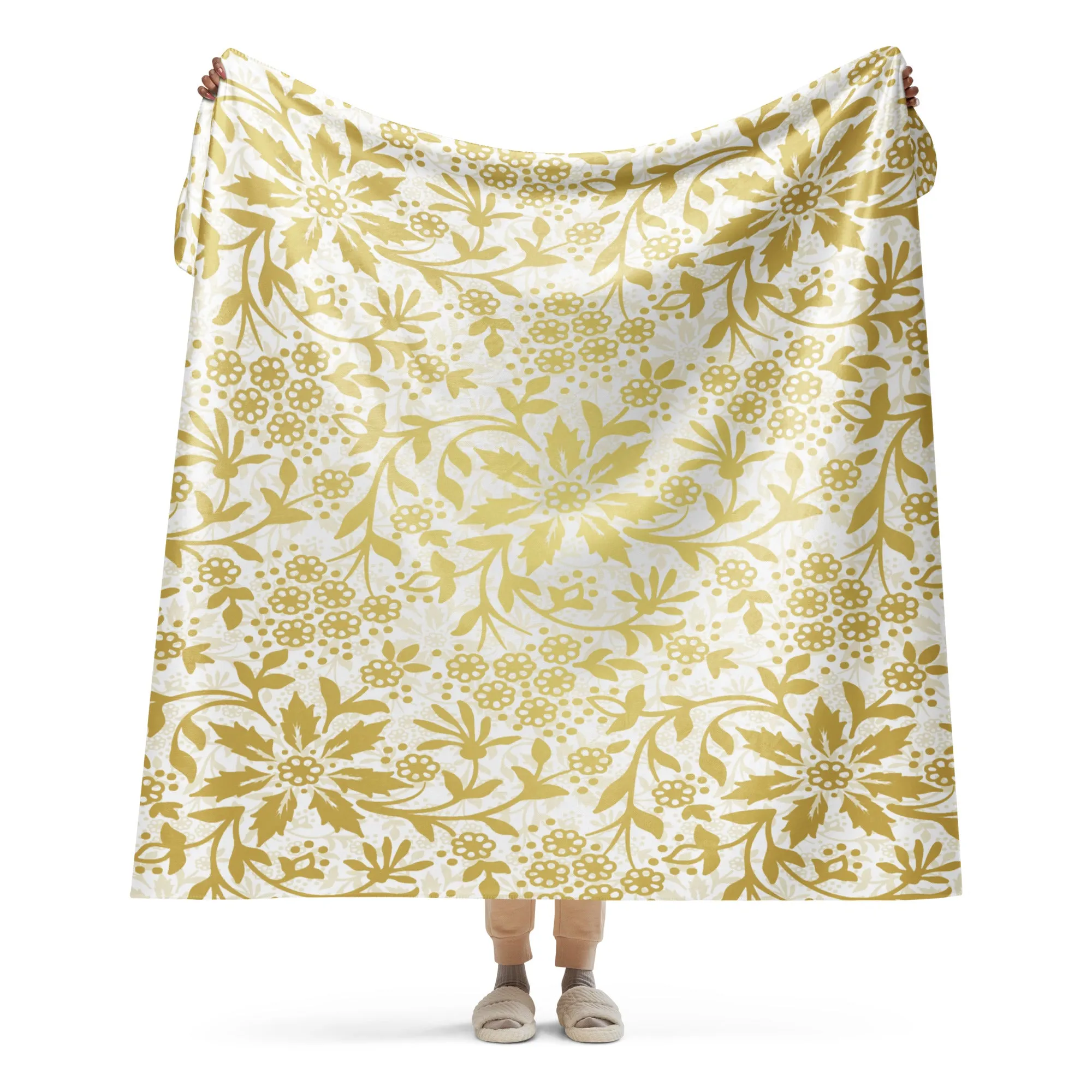 Gold and White Floral Sherpa blanket lioness-love