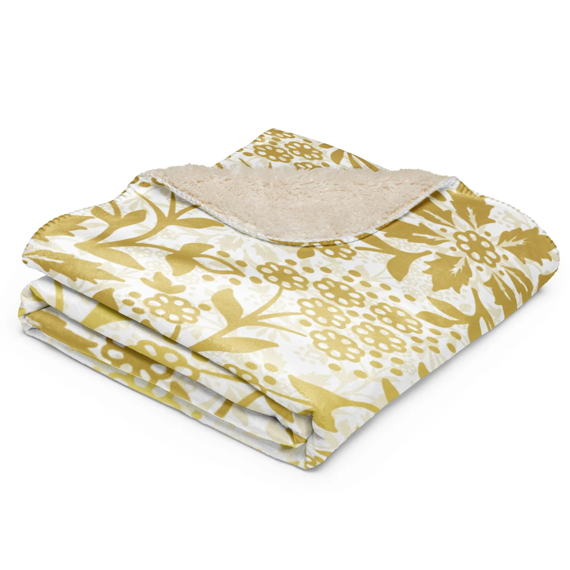 Gold and White Floral Sherpa blanket lioness-love