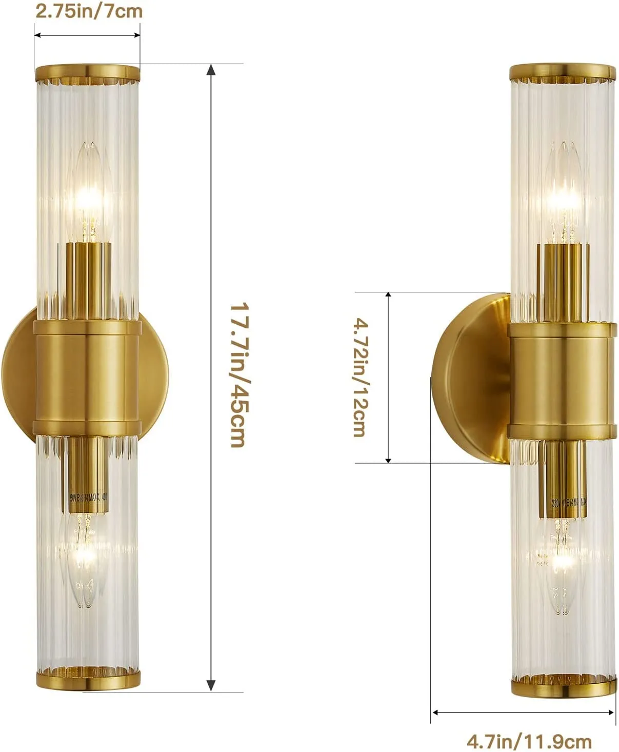 Gold Wall Sconce for Living Room - Vanity Lights Fixture