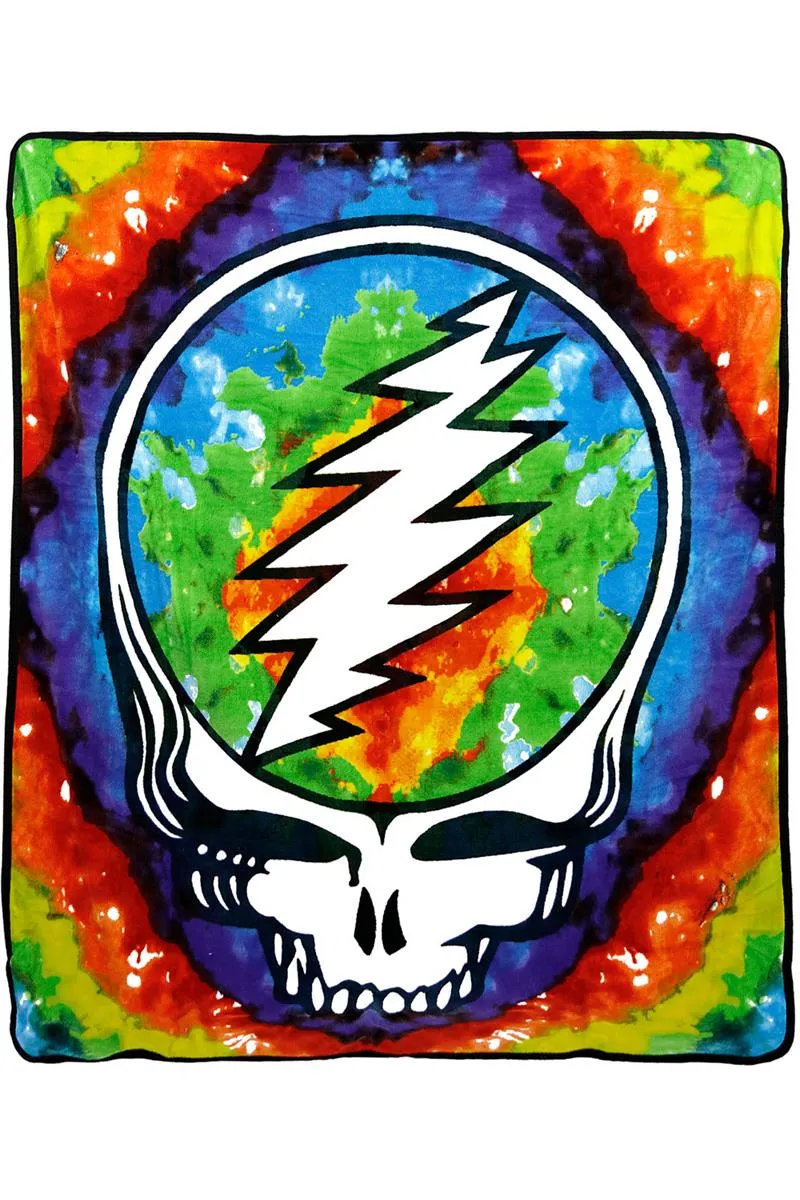 Grateful Dead Steal your Face Tie-Dye Fleece Throw Blanket