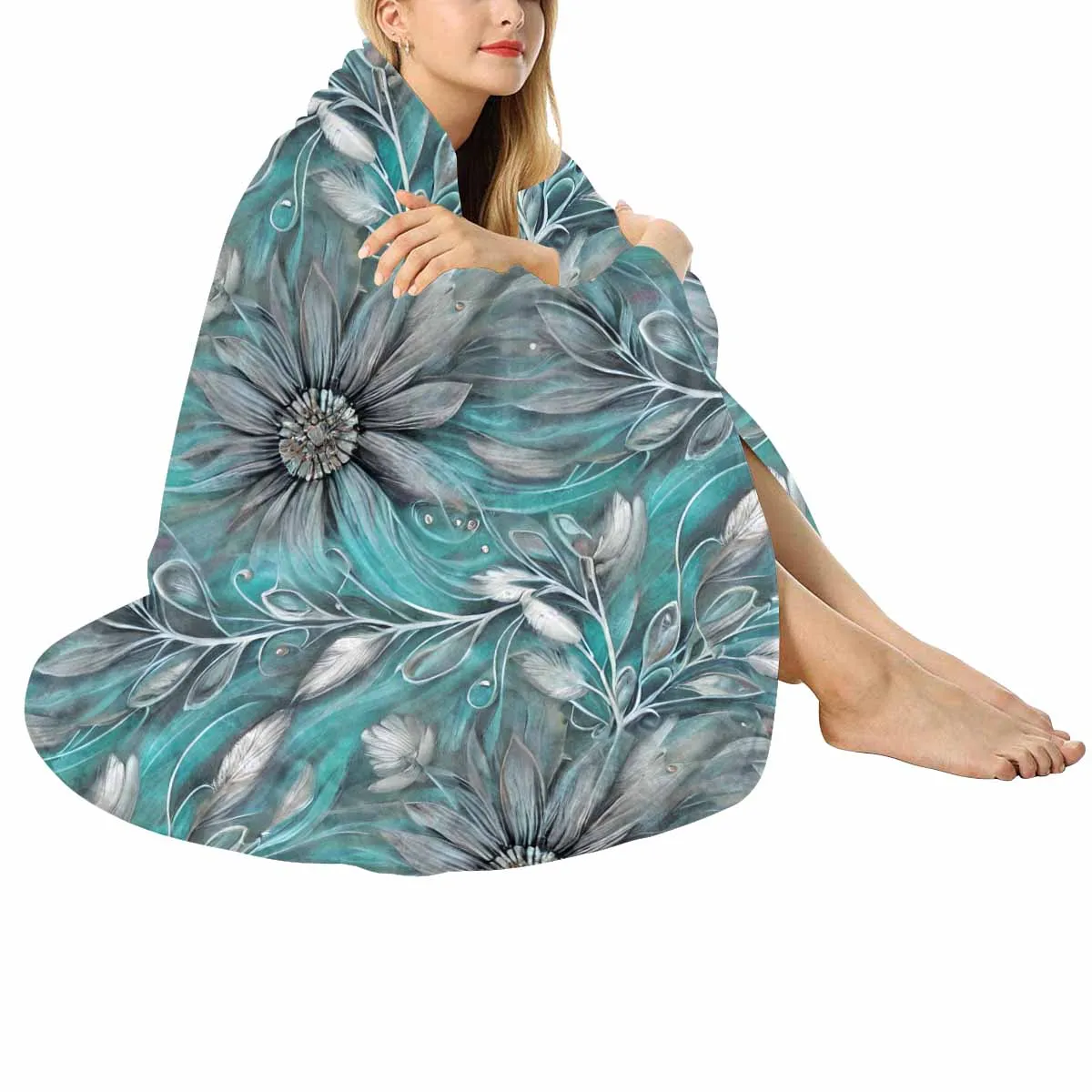 Green Elegant Floral 50  Circular Micro Fleece Blanket 60"