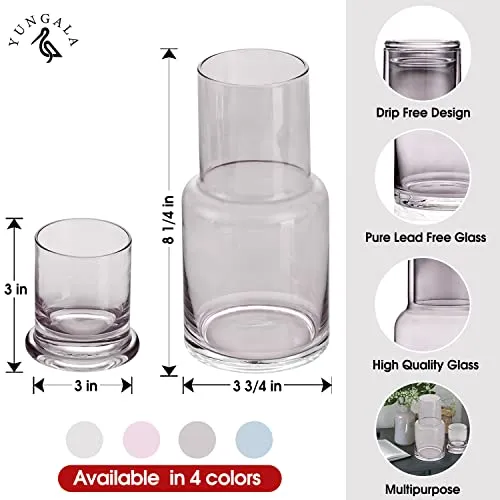 Grey Glass Bedside Water Carafe With Cup Lid Dispenser Decanter