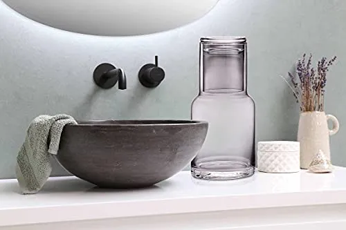 Grey Glass Bedside Water Carafe With Cup Lid Dispenser Decanter