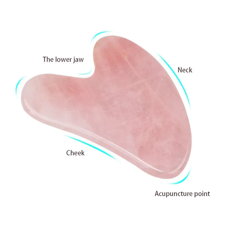 Guasha Gua Sha Natural Rose Quartz Massaging Stone Tool - Massage Stone Natural Facial Massage Tool - Facial Scraper - Heart Shape Pink