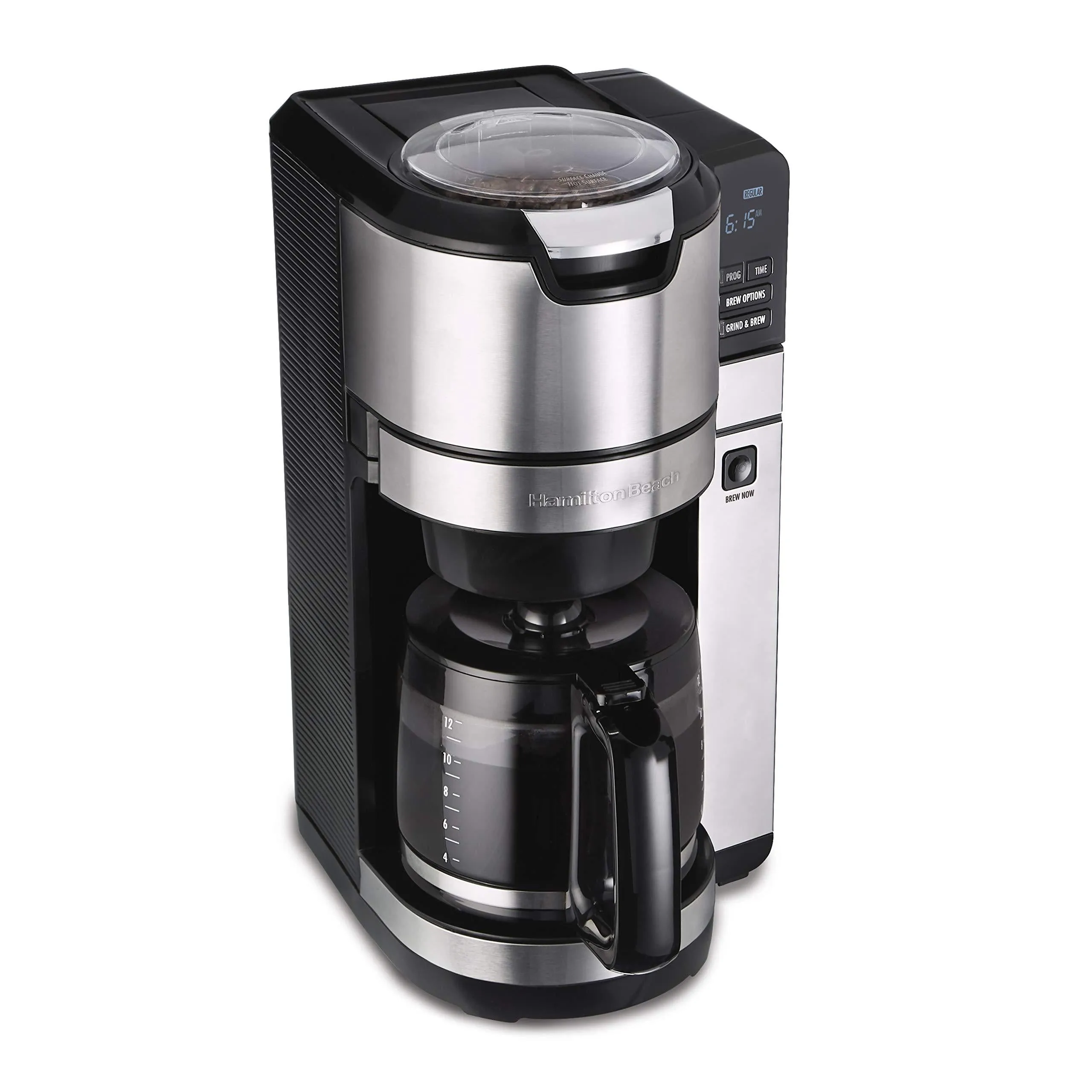 Hamilton Beach 45500 Grind and Brew Programmable 12 Cup Maker with Built-in Auto-Rinsing Coffee Grinder, Glass Carafe