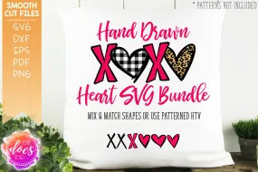 Hand Drawn XOXO Heart Bundle - SVG File