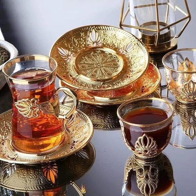 Handmade Authentic Gold Silver Arabic Turkish Tea Cups