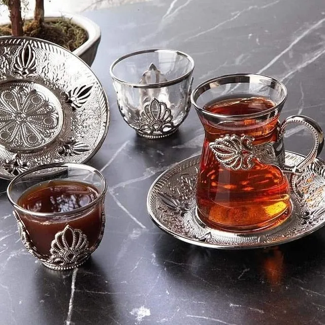 Handmade Authentic Gold Silver Arabic Turkish Tea Cups