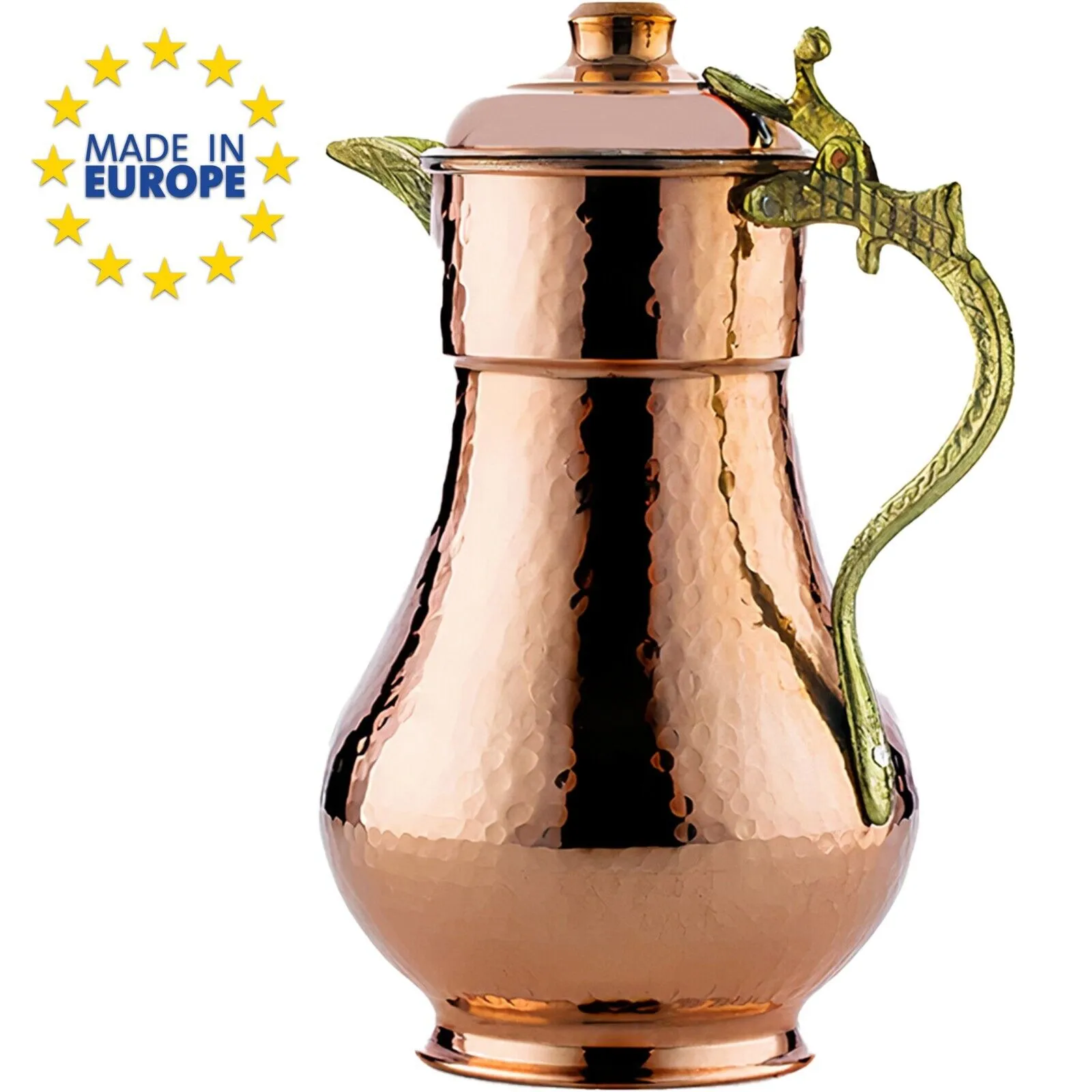 Handmade Hammered Copper Water Pitcher with Lid, 1 qt