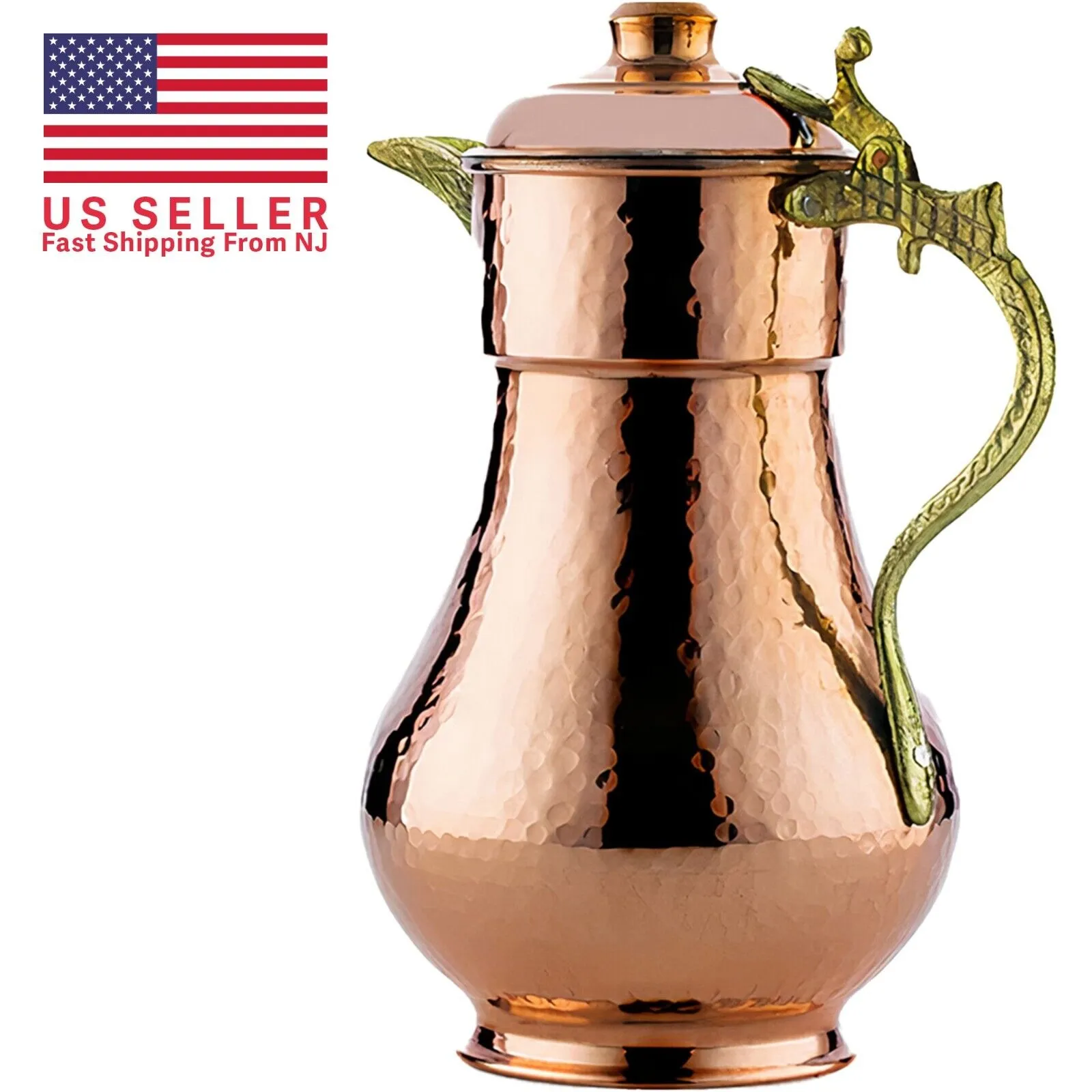 Handmade Hammered Copper Water Pitcher with Lid, 1 qt