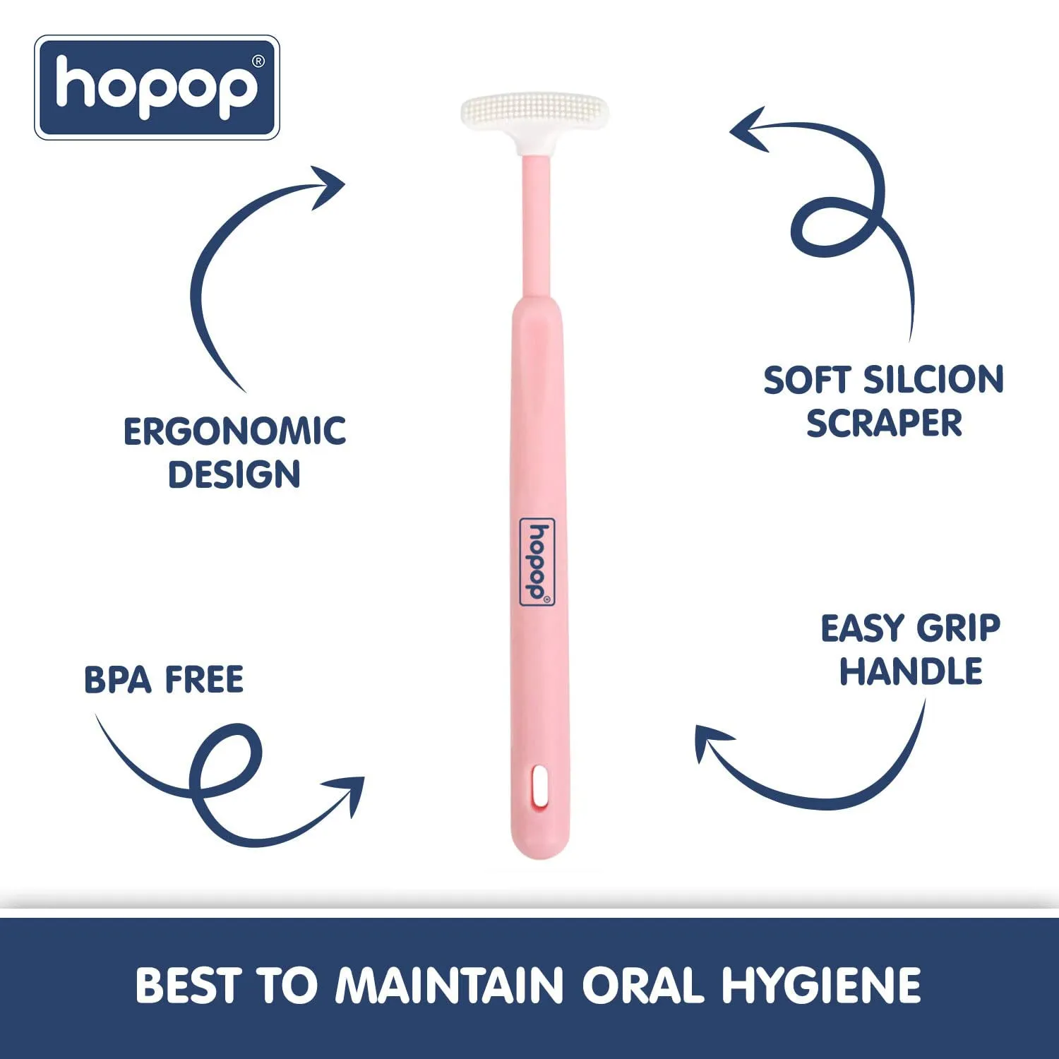 Hopop Soft & Gentle Tender Tongue Cleaner For Babies - Pink 6m 