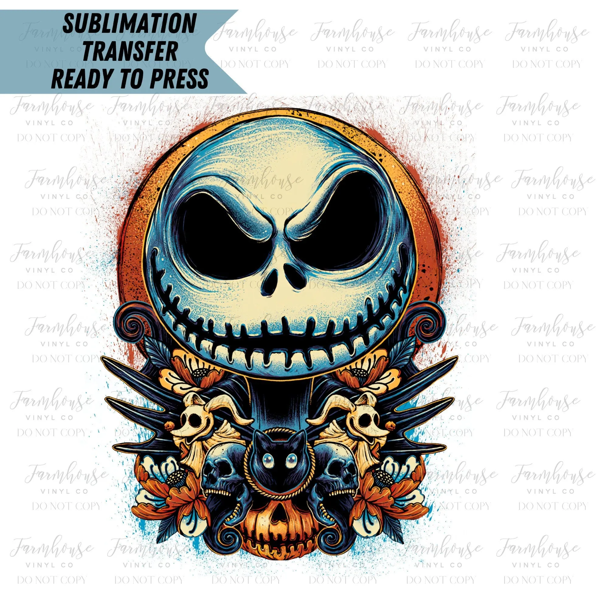 Horror Style Jack Pumpkin Ready To Press Sublimation Transfer