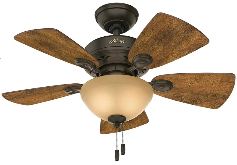 Hunter Watson Series 52090 Ceiling Fan, 5-Blade, Walnut Blade, 34 in Sweep, MDF Blade, 3-Speed, With Lights: Yes :EA: QUANTITY: 1