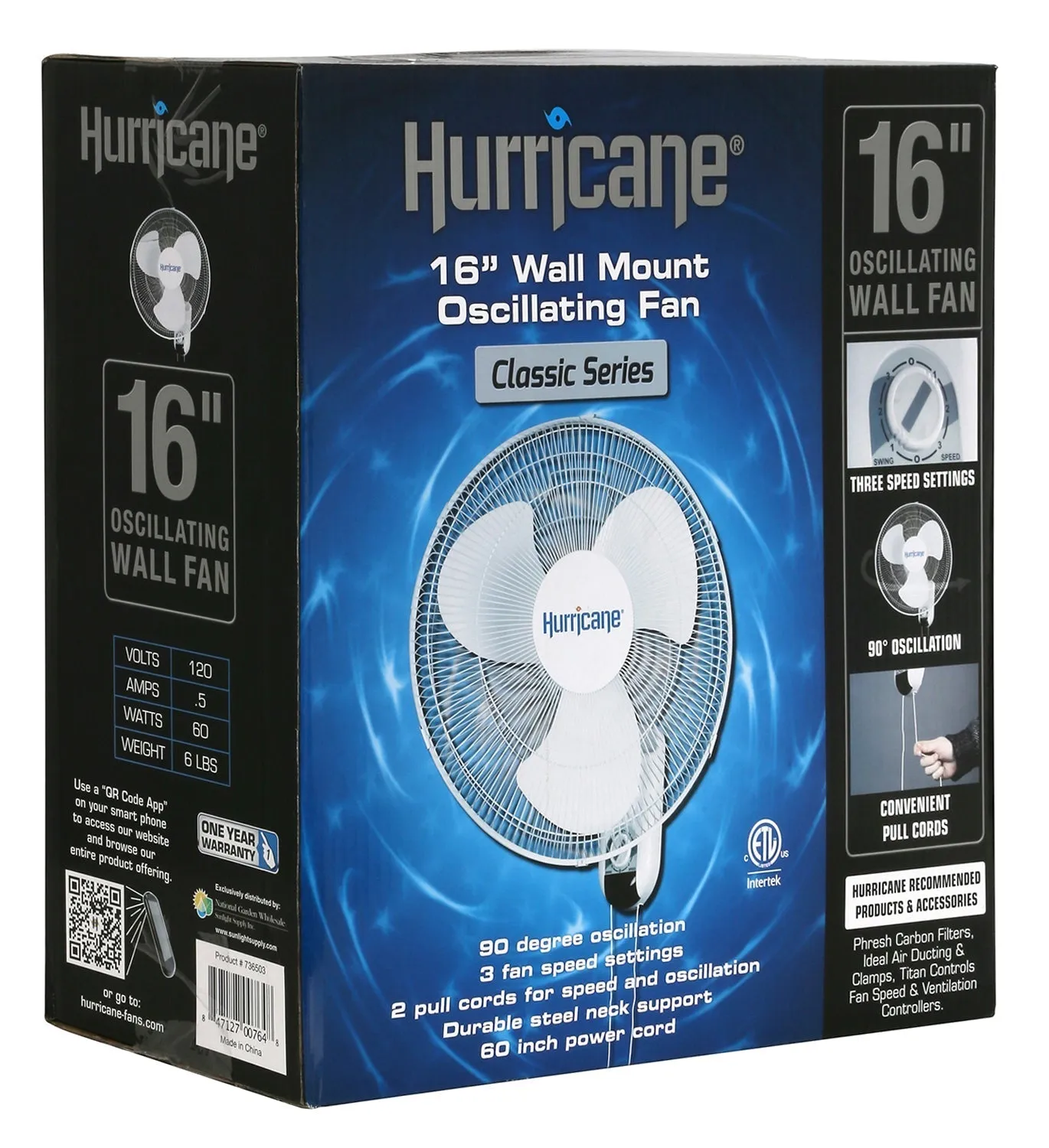 Hurricane Classic Oscillating Wall Mount Fan 16"