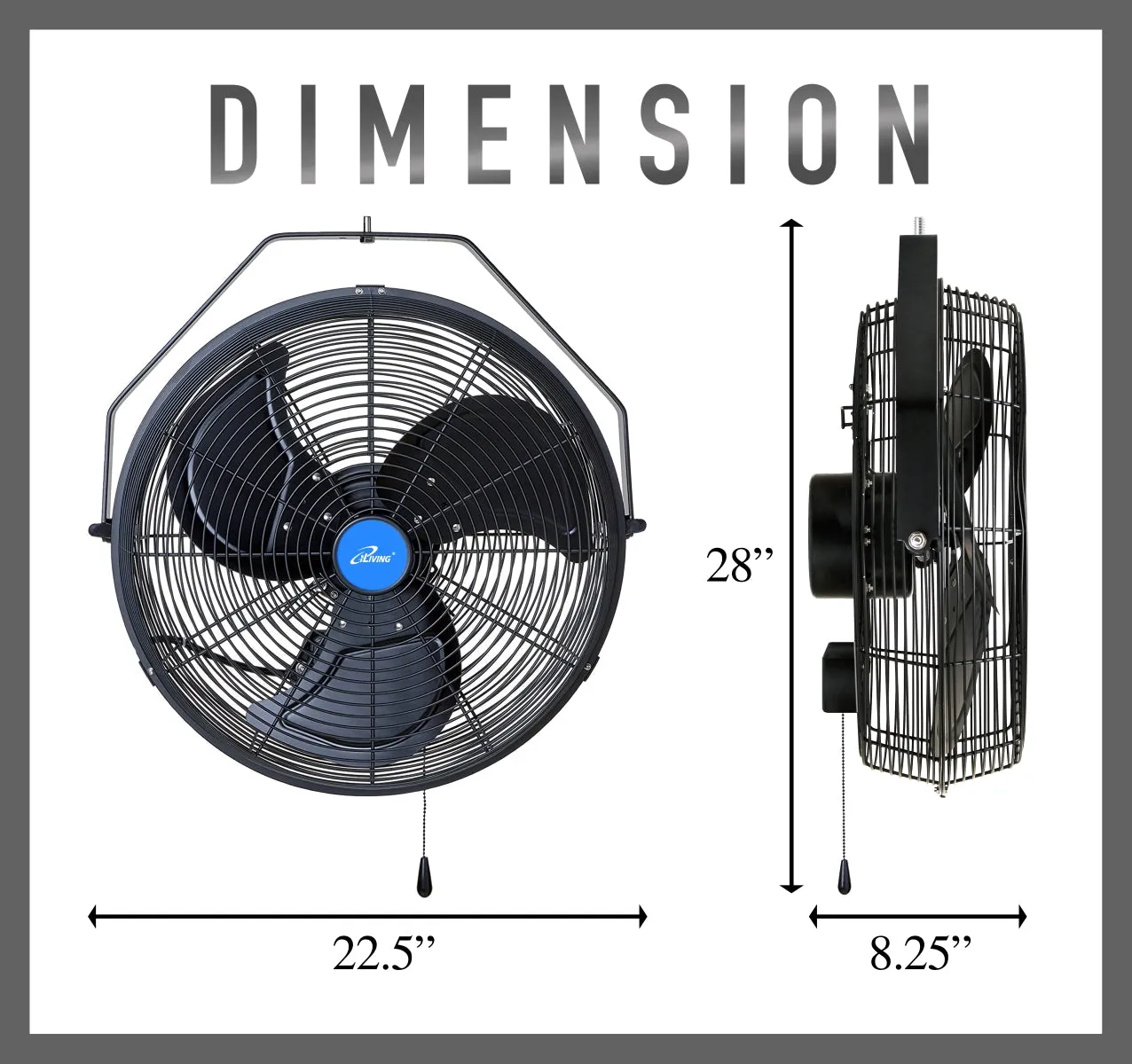 ILG8E18-15 - iLIVING 18" Wall Mounted Variable Speed Indoor/Outdoor Weatherproof Fan, Industrial grade for Patio, Greenhouse, Garage, Workshop, and Loading Dock, 6360 CFM, Black