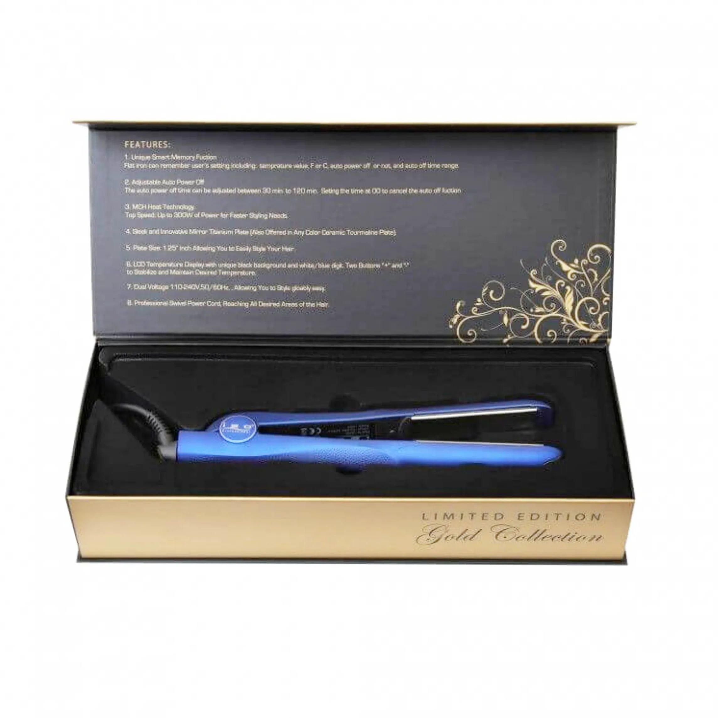 Iso Beauty Gold Collection Metallic Blue 1.25" Digital w/Far Infrared | Flat Iron