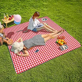 ITEM# 0027   Machine Washable Extra Large Picnic & Beach Blanket Handy Mat Plus Thick Dual Layers Sandproof Waterproof Padding Portable for the Family, Friends, Kids, 79"x79" (Red and white) Watch Video