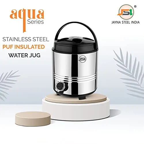 JSI Stainless Steel Insulated Water Jug/Dispenser 5 Liters for Home Kitchen Office I 2 Inch Thick PUF Insulation I Water/TES Carafe I Ergonomically Design I Keeps Beverages Fresh and Hot for 4-5 Hrs