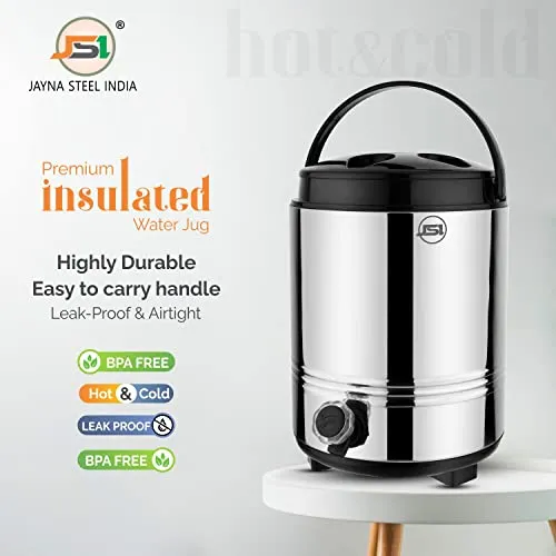 JSI Stainless Steel Insulated Water Jug/Dispenser 5 Liters for Home Kitchen Office I 2 Inch Thick PUF Insulation I Water/TES Carafe I Ergonomically Design I Keeps Beverages Fresh and Hot for 4-5 Hrs