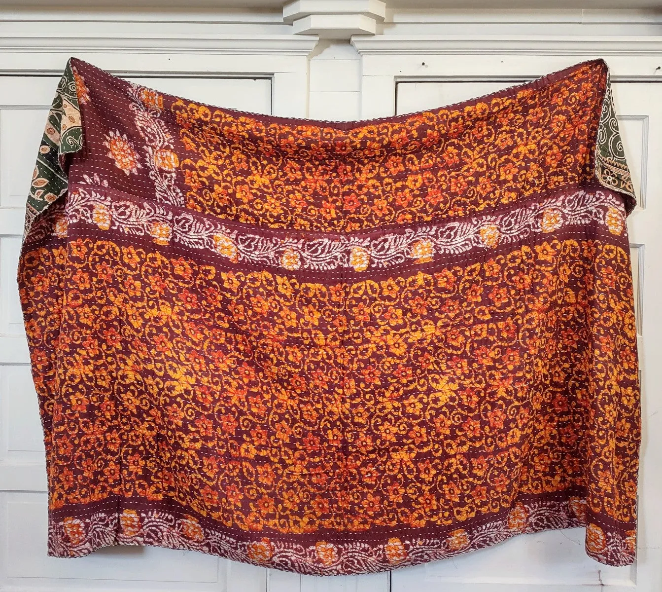 Kantha Sari Throw Blanket #1479