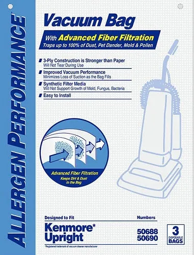 KENMORE 50688 50690 TYPE U DVC SYNTHETIC ALLERGEN W/CLOSURE 3/PK UPT DVC582