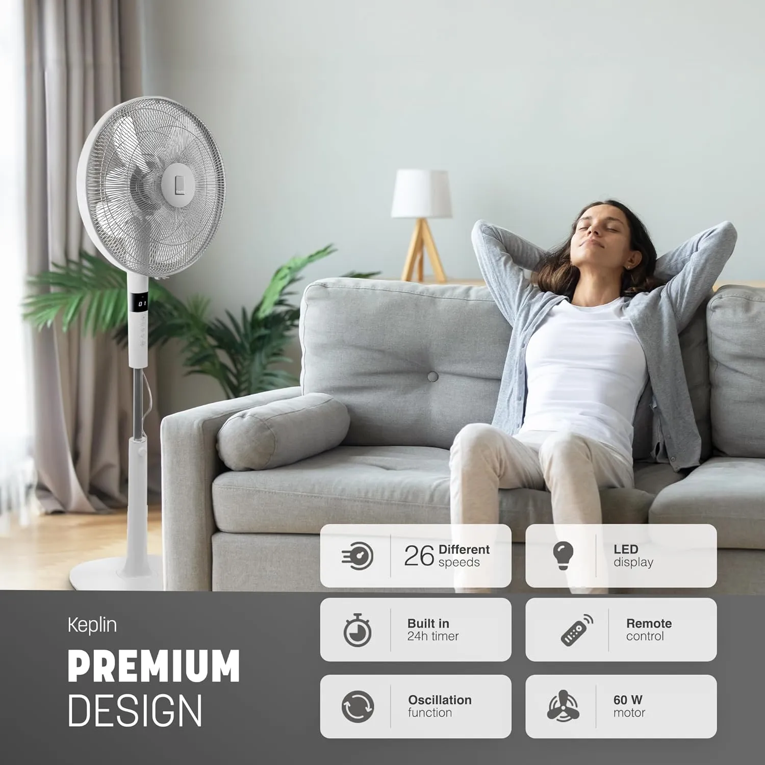 KEPLIN 16 Inch Pedestal Fan 26-Speed, 10 Blades Standing Fan, Remote Control & LED Display Adjustable Height, Turbo Wind Speed,3 Modes, 24-Hour Timer & 90° Oscillation for Home,Office & Bedroom