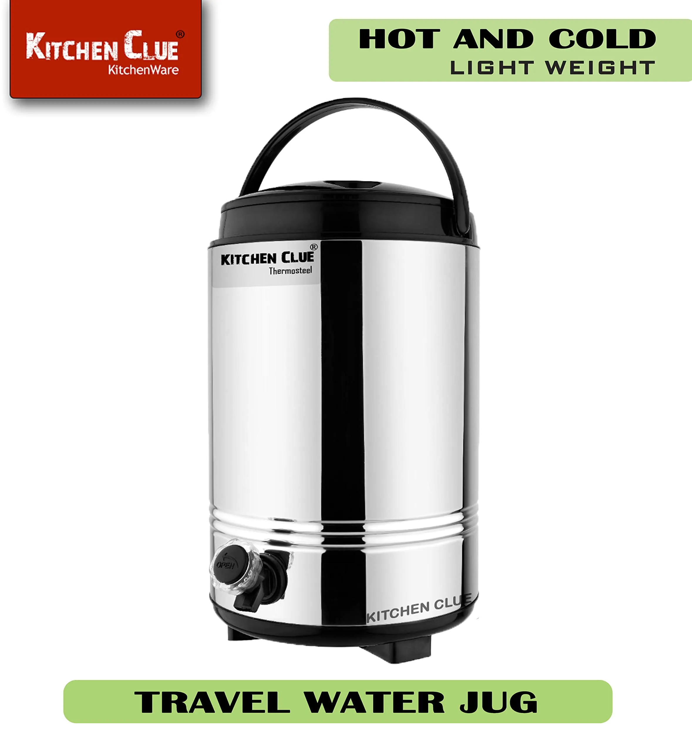 KITCHEN CLUE HOT & Cold PUF Insulated Tea/Coffee/Water Dispenser for Kitchen Home Office I 10 Liters I Stainless Steel Water Jug with Easy to Carry Handle I Tea/Water Carafe (10 Liters)