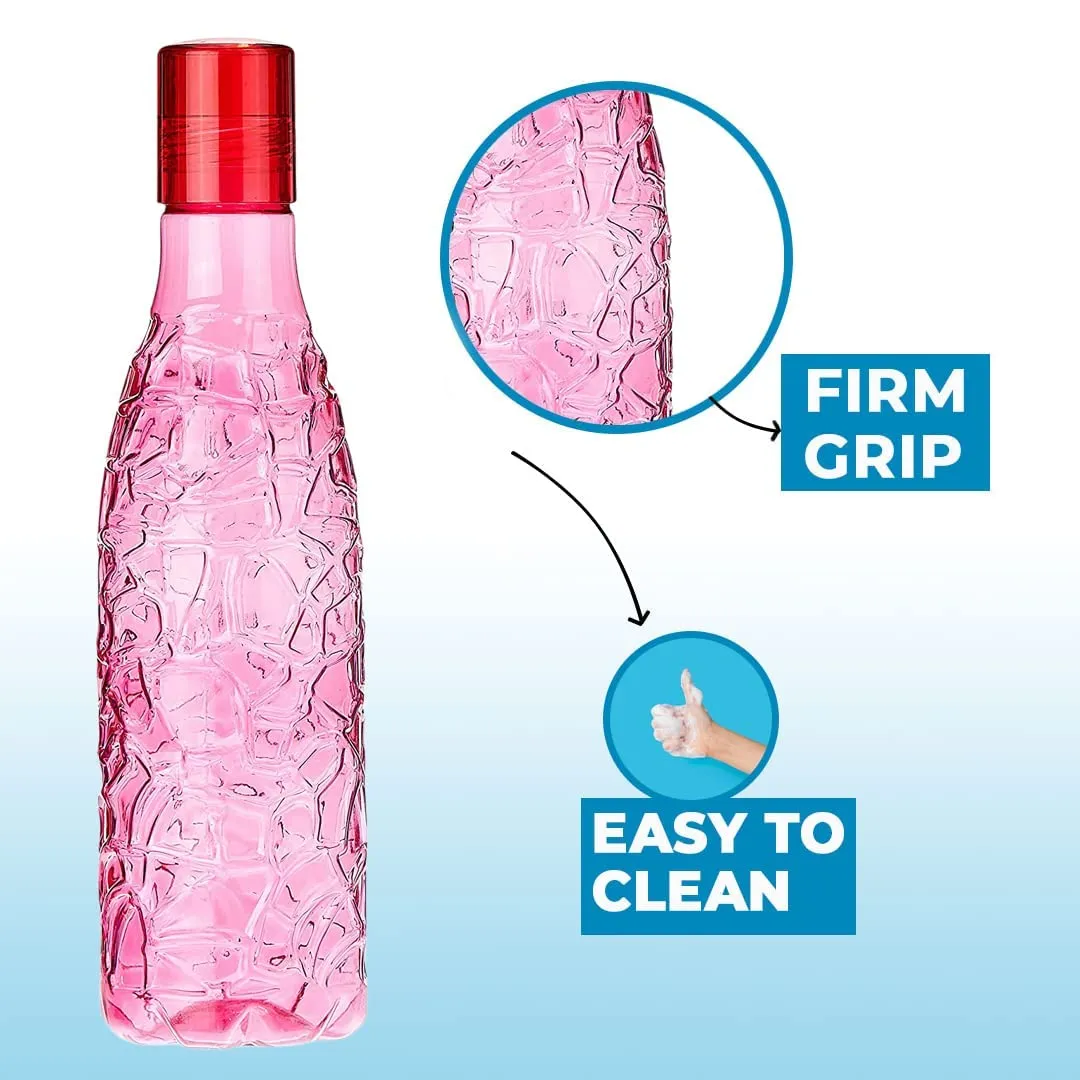 Kuber Industries BPA-Free Plastic Water Bottle|Leak Proof, Firm Grip, 100% Food Grade Plastic Bottles|for Home, Office, & Gym|Unbreakable, Freezer Proof, Fridge Water Bottle|Set of 4|Pink (Pack of 3)