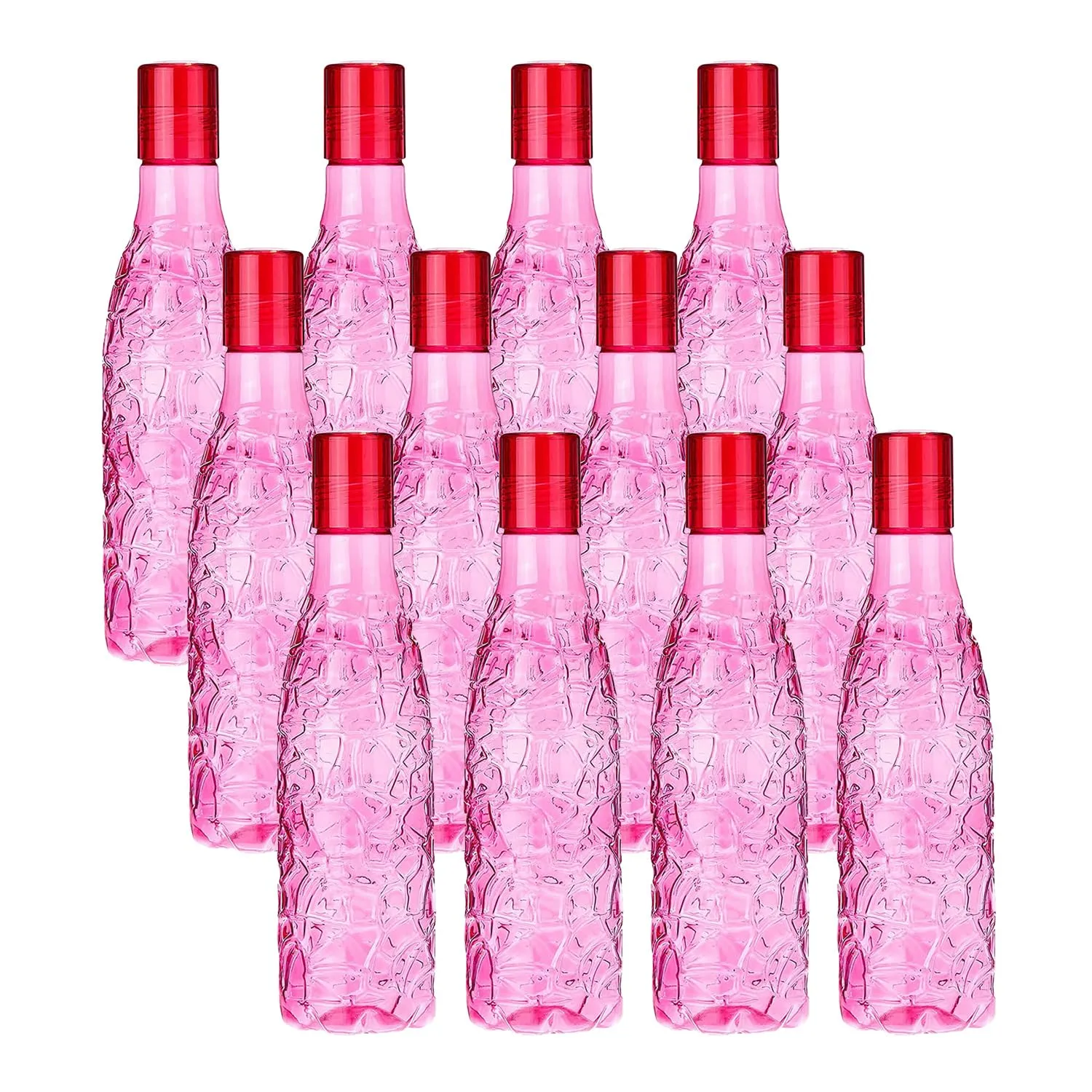 Kuber Industries BPA-Free Plastic Water Bottle|Leak Proof, Firm Grip, 100% Food Grade Plastic Bottles|for Home, Office, & Gym|Unbreakable, Freezer Proof, Fridge Water Bottle|Set of 4|Pink (Pack of 3)