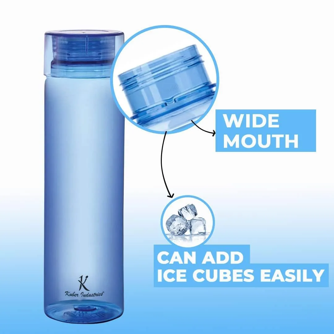 Kuber Industries Set of 4 Plastic Water Bottle | 1 Litre Round Plastic Water Bottle | Refrigerator Safe and BPA free Water Bottle | Perfect For School College Work Gym | Pack of 4 | Blue