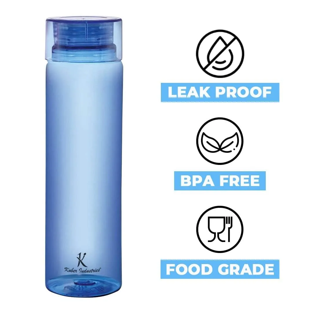 Kuber Industries Set of 4 Plastic Water Bottle | 1 Litre Round Plastic Water Bottle | Refrigerator Safe and BPA free Water Bottle | Perfect For School College Work Gym | Pack of 4 | Blue