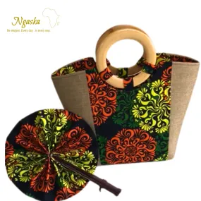 Large Bag and Fan Ankara Print Set  - BF9