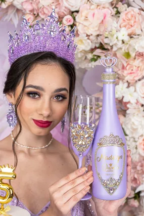 Lavender quinceanera bottle with 1 glass