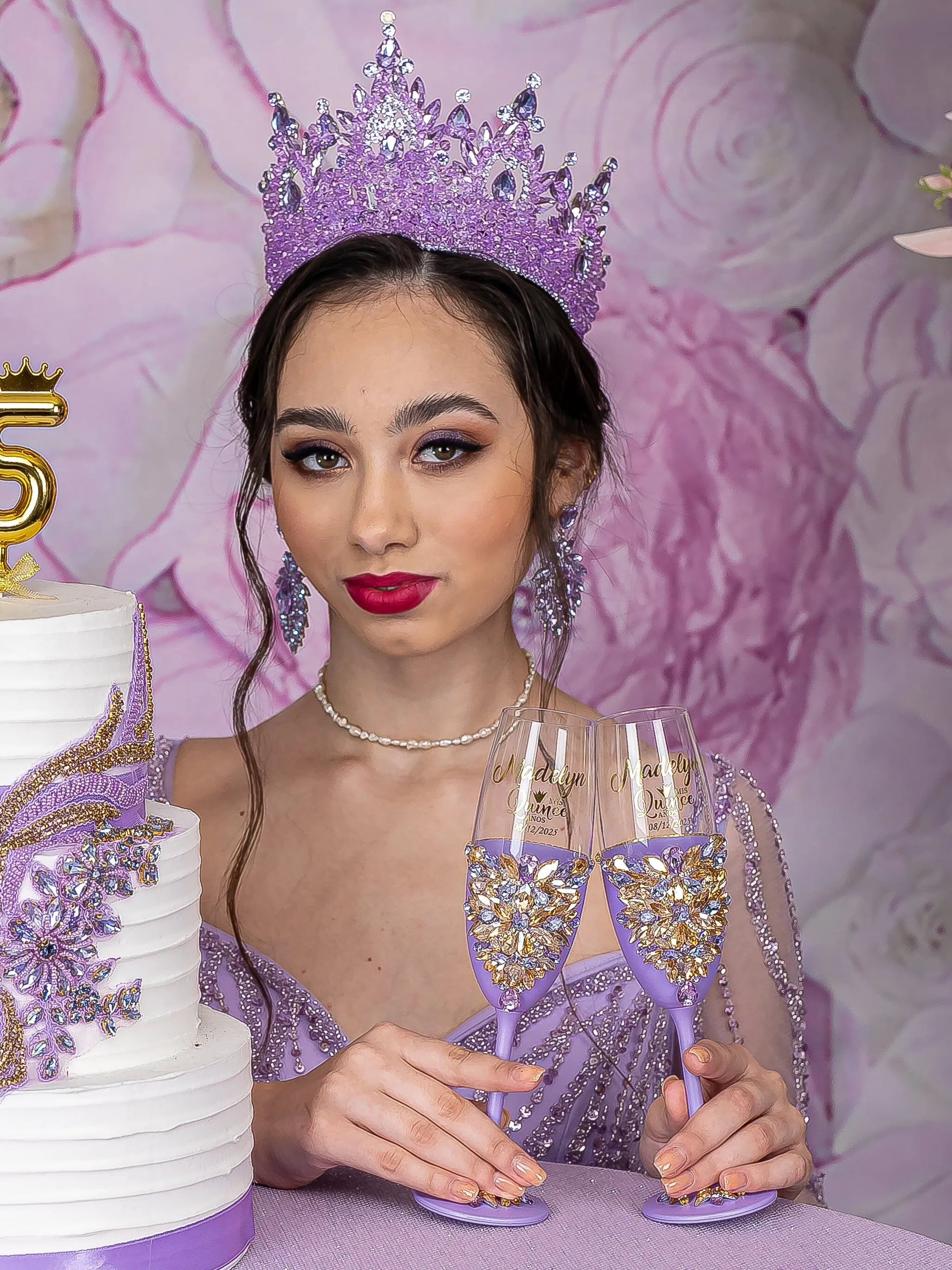 Lavender quinceanera bottle with 1 glass