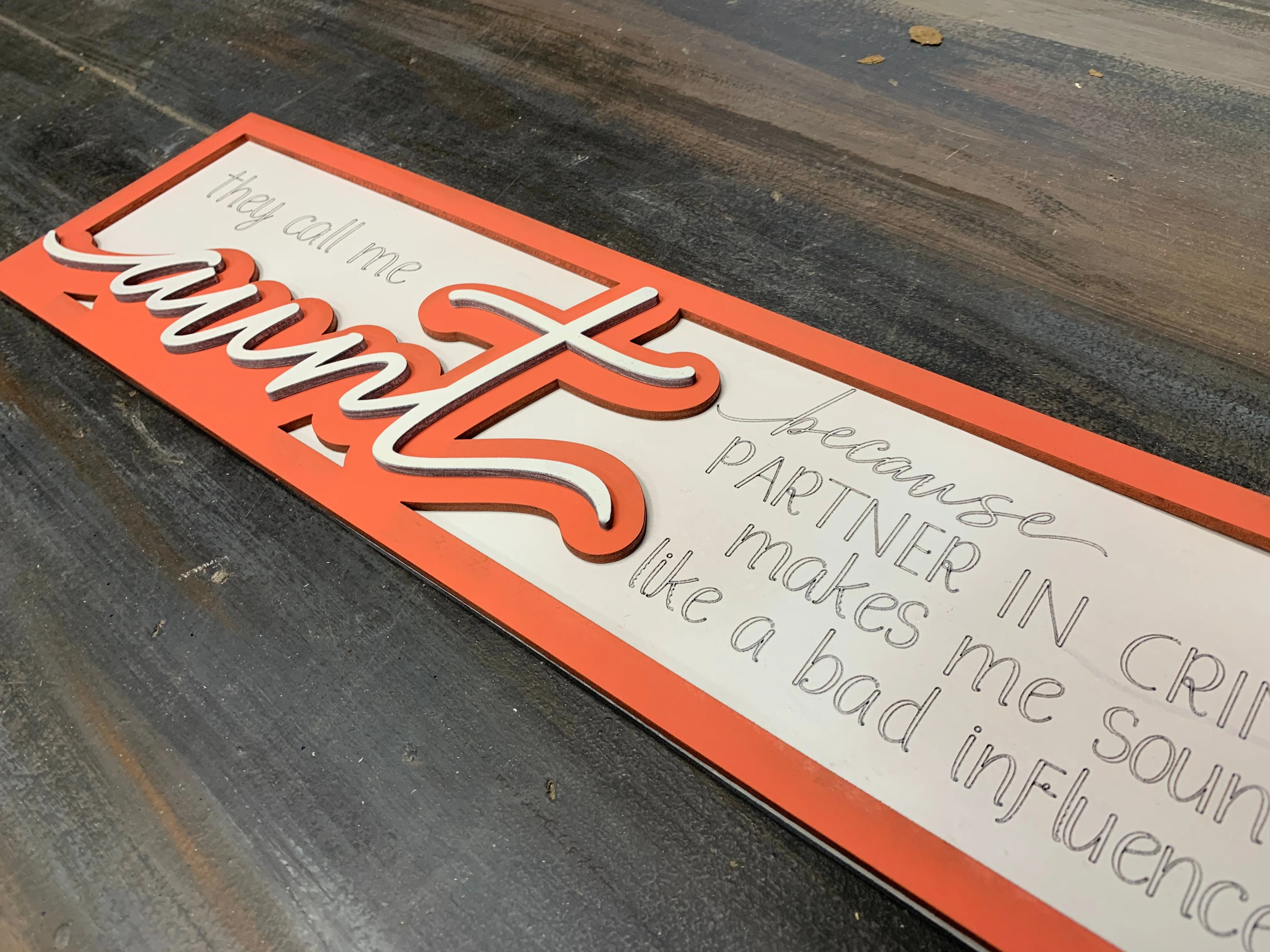 Layered Sign: Aunt Partner in Crime SVG File Laser Glowforge